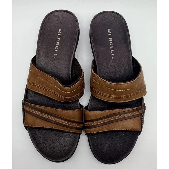 Merrell Slide Sandals Women's Sz 9 Piccolo Brown Slip On Performance Footwear
