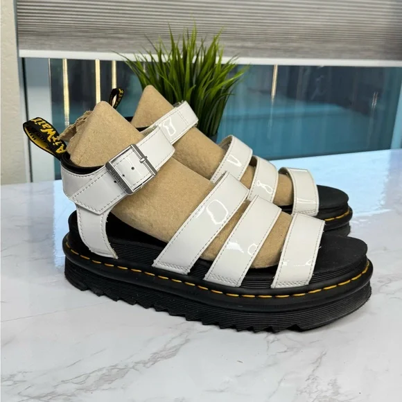 Dr. Martens Blaire White Patent Leather Gladiator Sandals Size‎ 7 US Chunky
