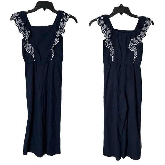 Nwot Old Navy Jumpsuit Girls Small Navy Ruffle Linen Blend