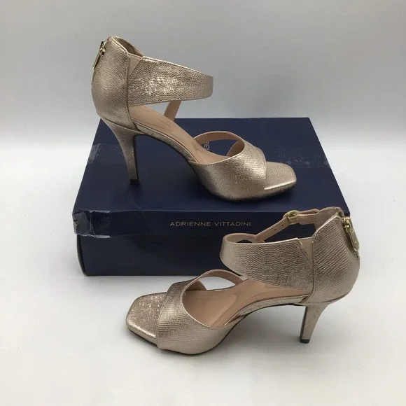Adrienne‎ Vittadini Xciting Platino Metallic Lizard Print Heels Size 7.5 M NEW