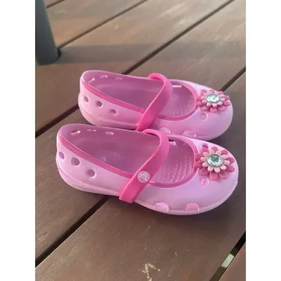 Crocs Kids Girls Keeley Springtime Embellished Mary Jane Flats Shoes Pink C6
