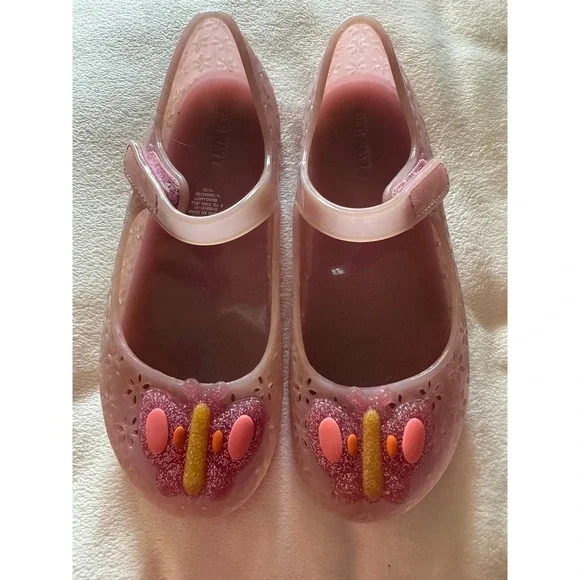 Old Navy Kids Pink Butterfly Jelly Mary Jane Shoes Floral Cutout Size 11