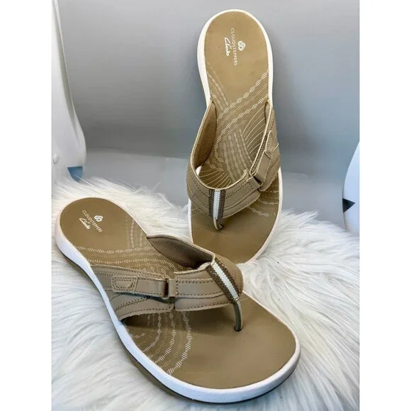 Clarks Breeze Sea Sandals Women’s 11 Taupe Cloudsteppers Comfort Adjustable vcay