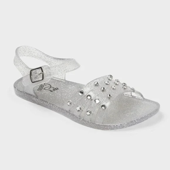 Art Class Kids Alea Glitter Jelly Sandals Clear Crystal Buckle Shoes Size 6Y