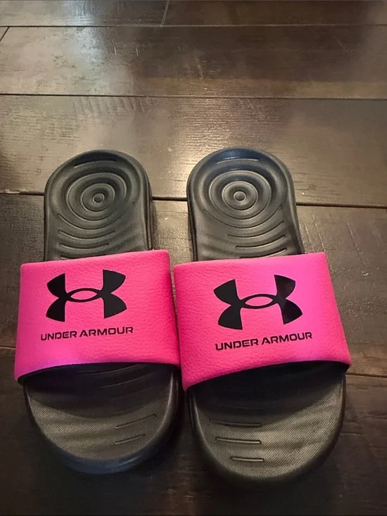 Under Armour Kids Hot Pink and Black Slide Sandals