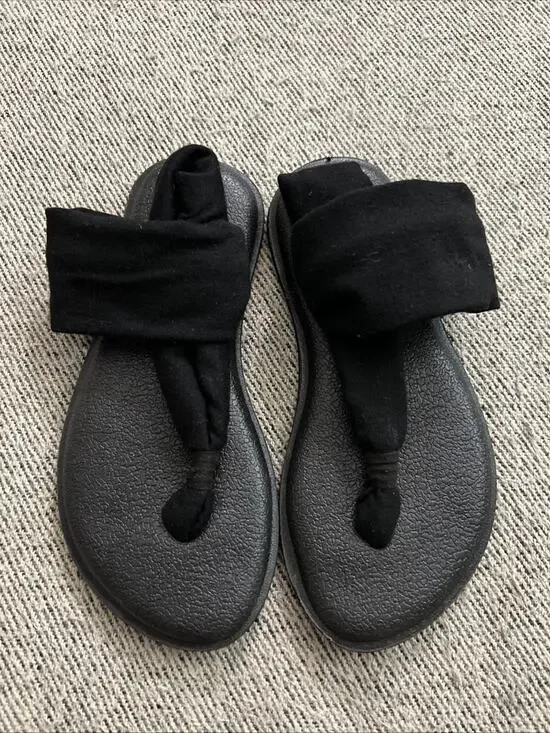 Sanuk Lil Yoga Sling Burst Girls Youth Size 11-12 Black Sandals Flip Flops