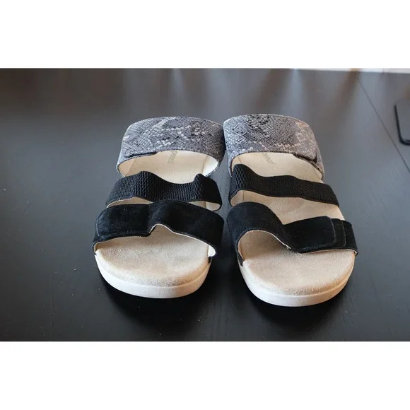 Spenco Tessa Black Snake Orthotic Sandals Women's 11D Wide Adjustable