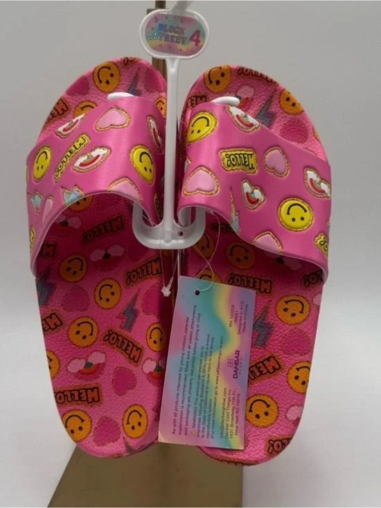 NWT Block Street Kids Pink Emoji Slide Sandals Size 4