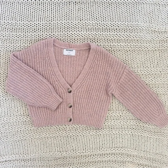 Old Navy Girls Cropped Button-Front Cardigan Pink Sweater Size Small