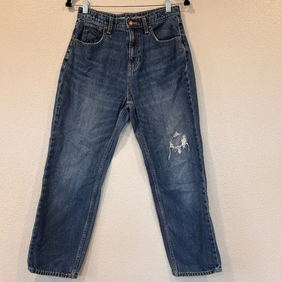 Old Navy High Rise Slouchy Straight Distressed Jeans Blue Size 16 Built-In Tough