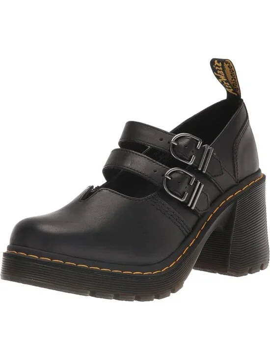 Womens Black Leather Dr. Martens Eviee Mary Jane Leather Heeled Shoe Sendal