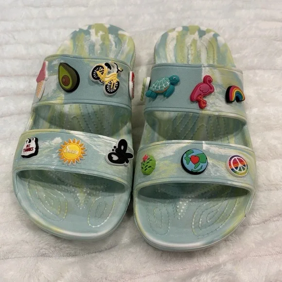 Classic Crocs Marblized Sandal Pure Water/Multi Men's 9 Women's‎ 11 with Jibbitz