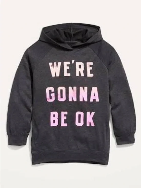 Old Navy Girls' Charcoal Hoodie with Pink Lettering Size 10/12