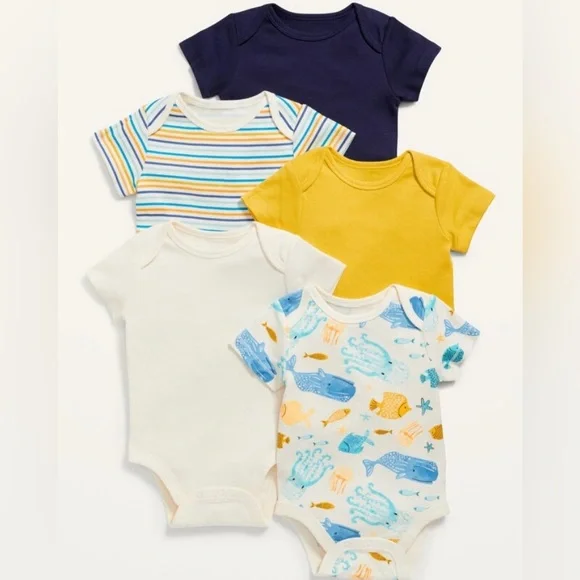 Old Navy Lost at Sea 5-Pack Baby Bodysuits 6-12M