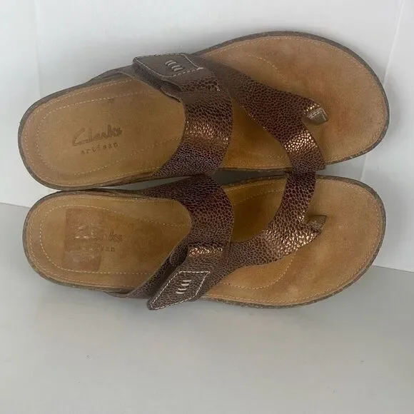 Clarks Artisan Collection Copper Metallic Stingray Embossed Leather Sandals 5.5