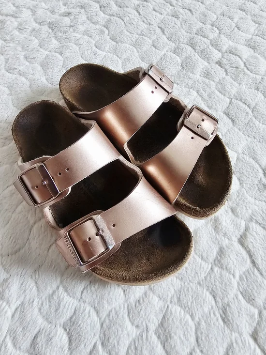 Birkenstock Kids Metallic Rose Gold Double-Buckle Slide Sandals