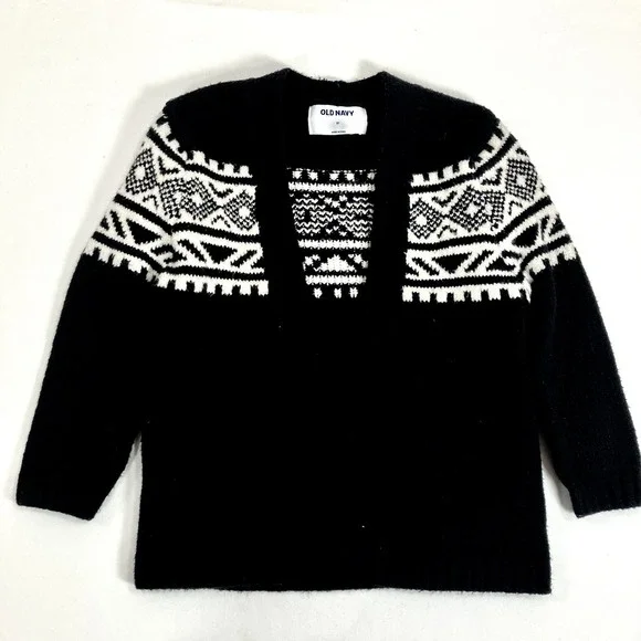 Old Navy Sweater‎ Black White Fair Isle Geometric Knit Toddler 3T