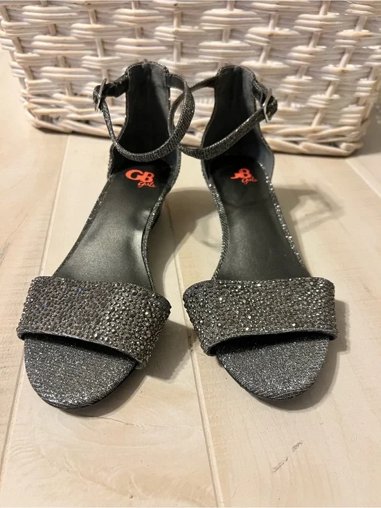 GB Girls Gunmetal Glitter Ankle-Strap Heels
