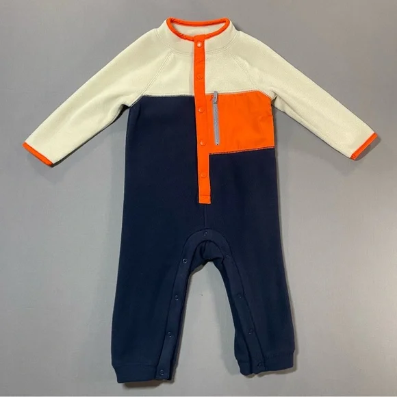 Old Navy Microfleece Button-Front Color-Block One-Piece for Baby - 12-18 Months