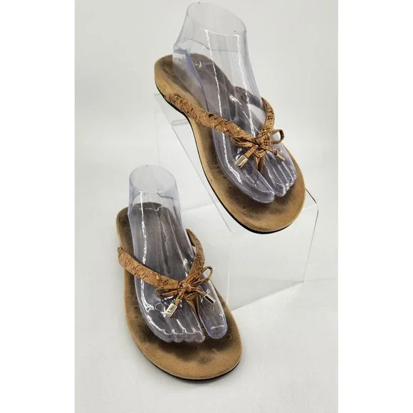 Vionic Bella II Thong Sandals Womens 10 Tan Cork‎ Orthotic Bow Flip Flops