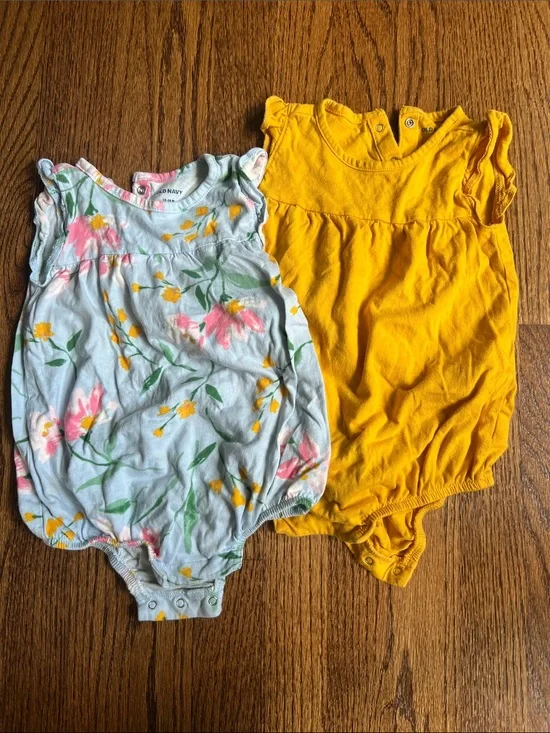 Old Navy Yellow and Floral Baby One-Piece Romper Set
