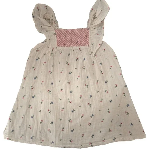 Old Navy Girls Floral Cotton Gauze Flutter Sleeve Smocked‎ Dress Cream 3T