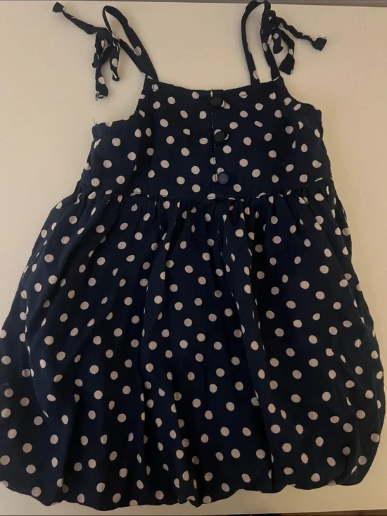 Old Navy Navy and White Polka Dot Tie-Shoulder Dress