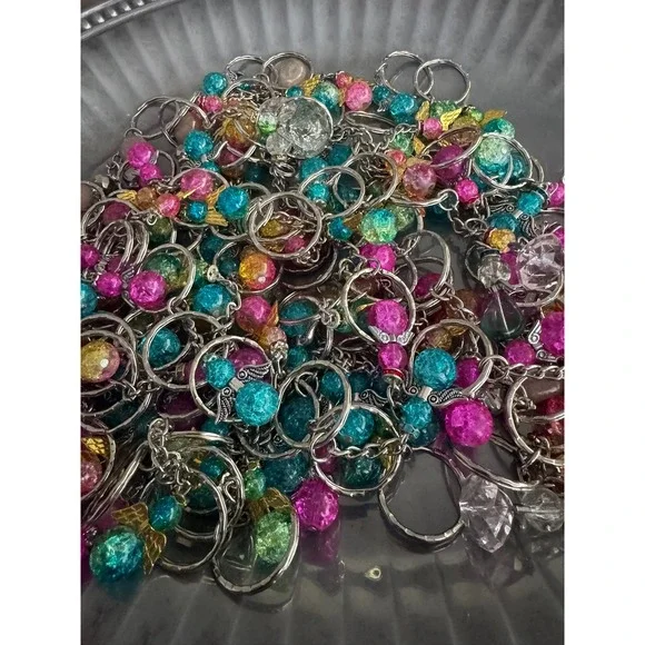 Angel Keychains Bulk Lot Crackle Bead Charms Silver Gold Wings Over 1 lbs