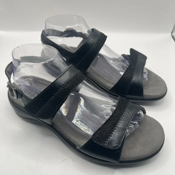 SAS Nudu Heel Strap Leather Sandal 9 WW Midnight Black Walking Comfort Support