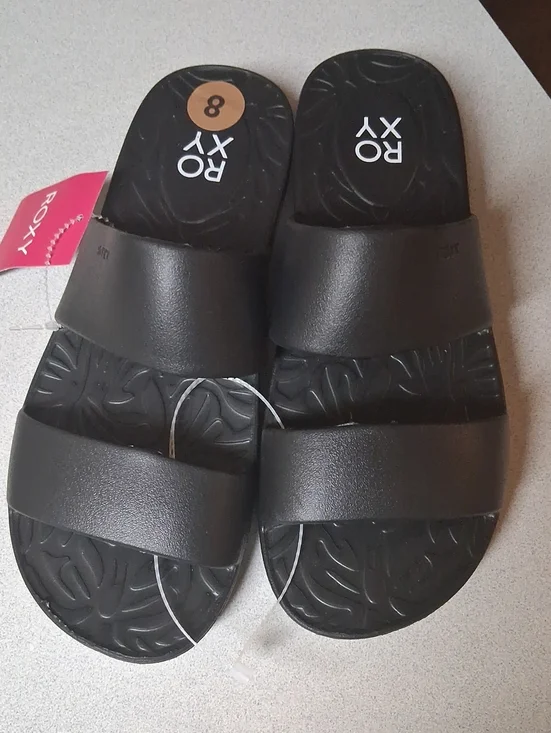 BNWT Roxy Women’s Black Double-Band Slide Sandals SIZE 8