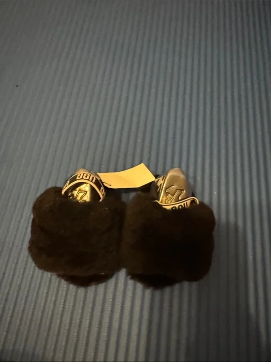 UGG Kids Black Shearling Pom Pom Slippers