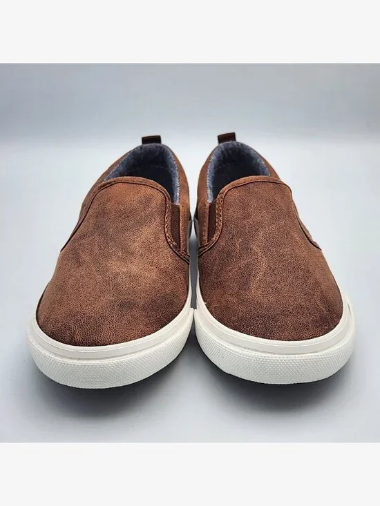 Brown Leather Slip-On Sneakers | Kid's 9