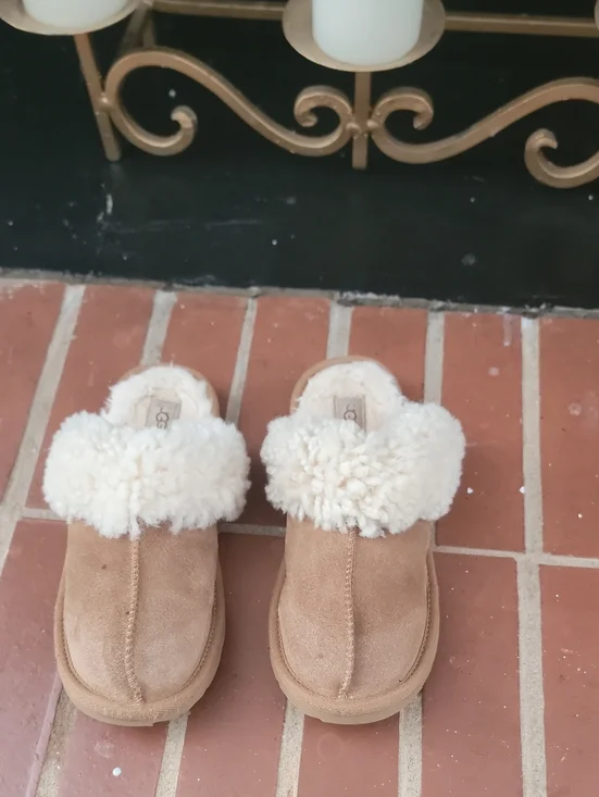 UGG Kids Chestnut Suede Slip-On Shearling Clog