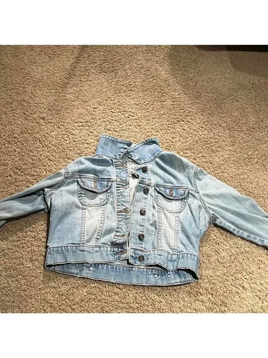 Old Navy Girls Size M Blue Denim Jacket Collared Button Front Pockets Short