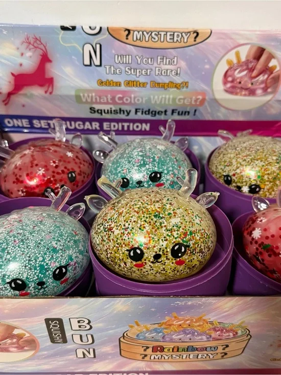 Dumpling Squishy Reindeer  Christmas Fidget Bun - Glitter Rainbow Mystery
