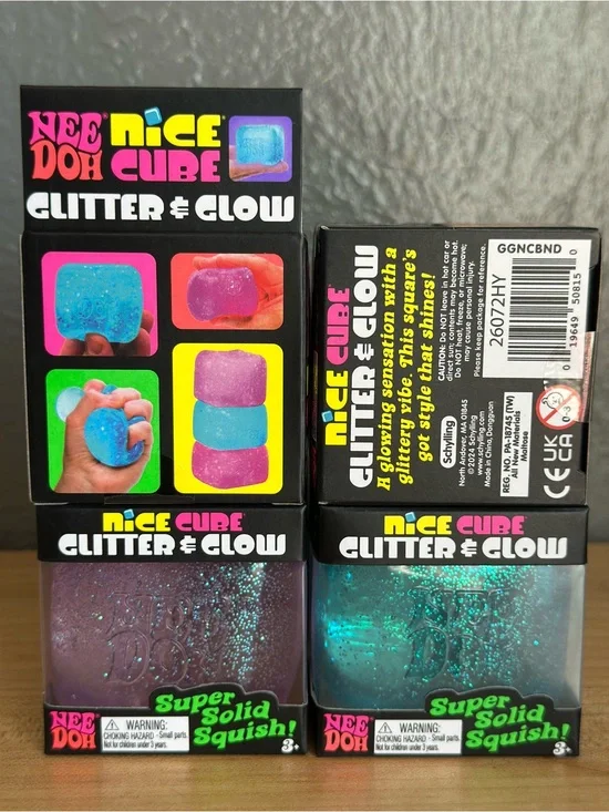 NeeDoh Nice Cube Glitter & Glow Squish - Pink or Teal