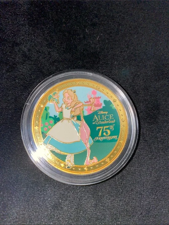 Disney Alice in Wonderland 75th Anniversary Gold-Trim Coin - Teal & Pink