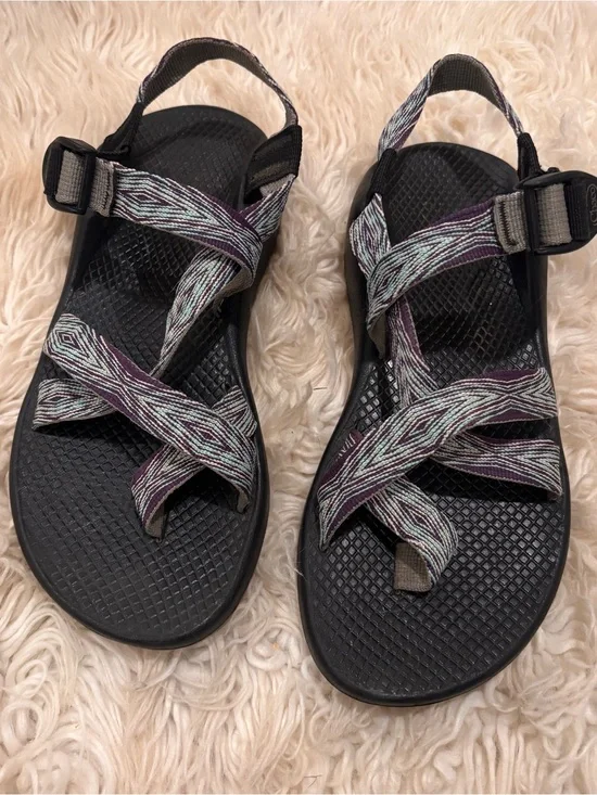 Chaco Women's Black Sandals with Purple and Mint Straps