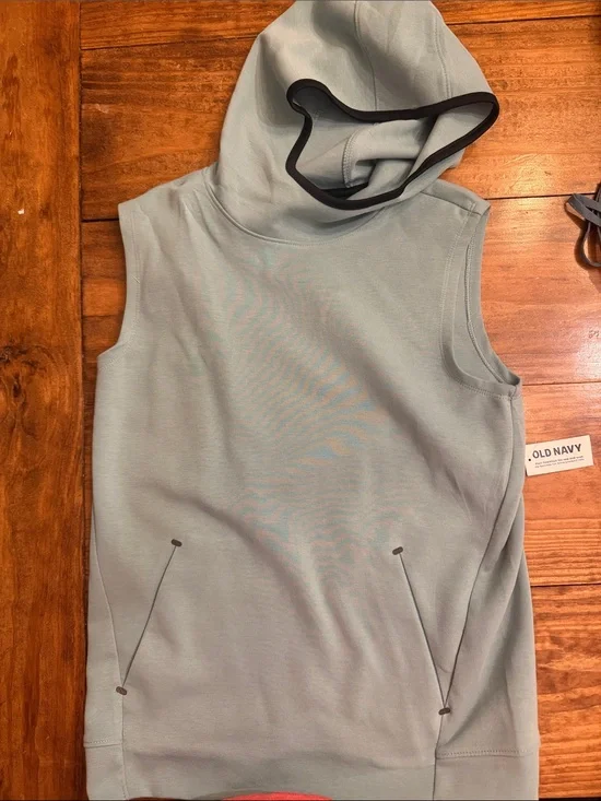 Old Navy Sleeveless Hoodie Tank in Sage Green with Black Trim