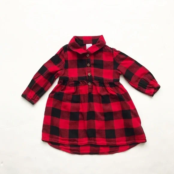 Old Navy red/black buffalo plaid dress EUC 6-12 months