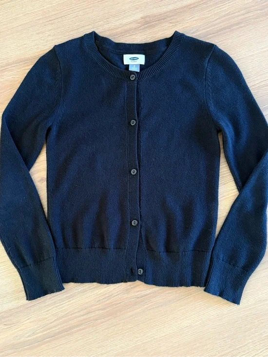 Old Navy Girls Navy Button-Front Crewneck Cardigan- Size M (8)