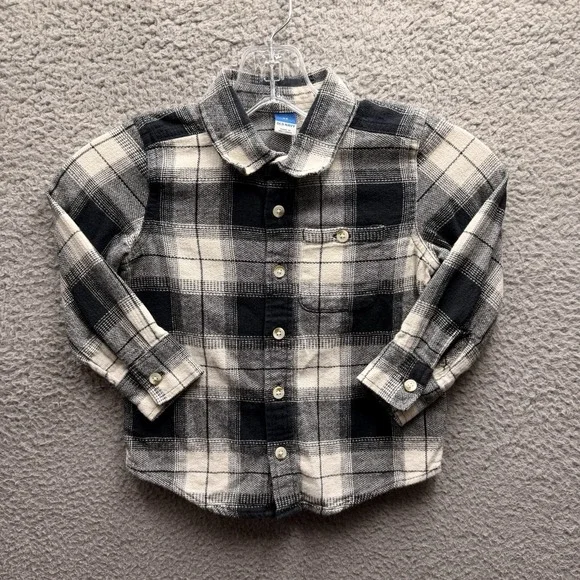 Old Navy Button-Up Toddler Boys Size 3T Black & White Buffalo Check Cozy Shirt