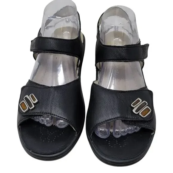 Fidelio Gilda G Black Soft Leather Adjustable Comfort Women's Sandals 41-10.5/11