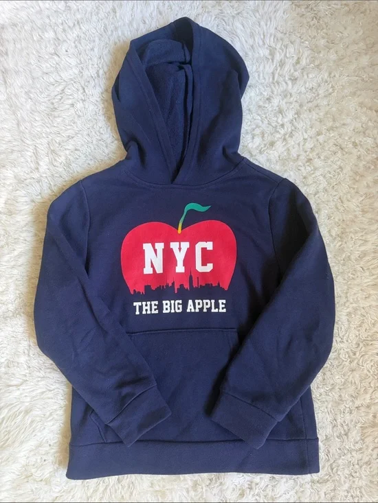 Old Navy Kids Navy Hoodie with Red NYC Apple Graphic M (8)