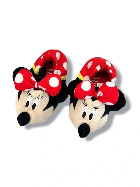 Disney Minnie Mouse Plush Slippers Baby Toddler Girls Size 5/6 Red Polka Dot