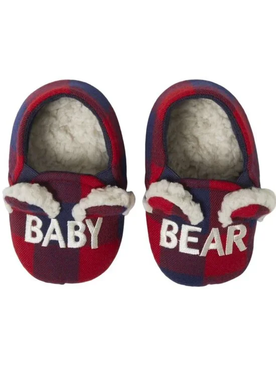 Dearfoams Cozy Comfort Baby Size 5-6 Slippers Baby Bear Plaid Flannel Lining