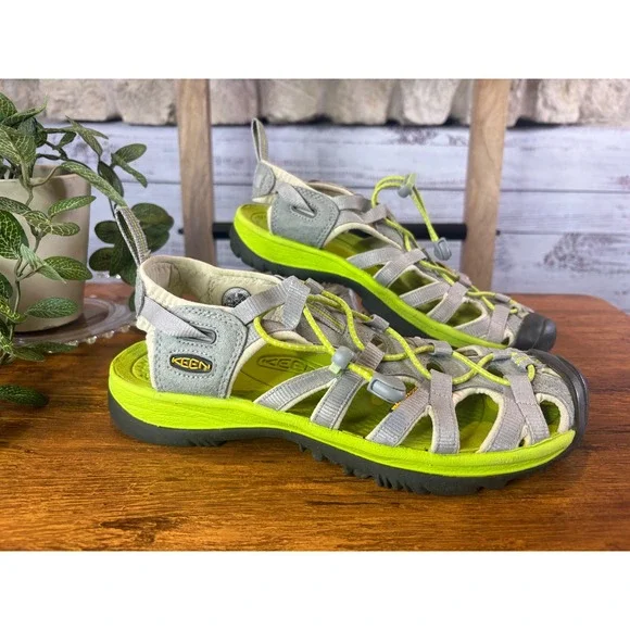 Keen Whisper Waterproof Sandals Womens 8 Grey Lime Green Sporty Hiking