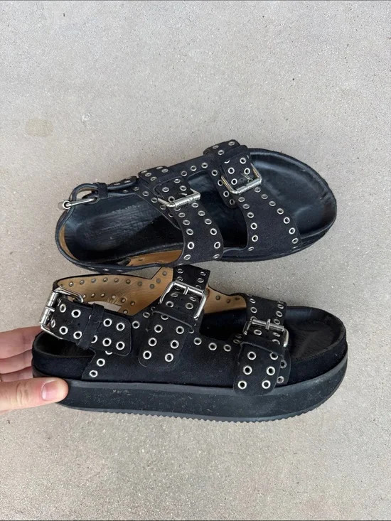 Isabel Marant Black Studded Platform Sandals - Women's Buckle Strap