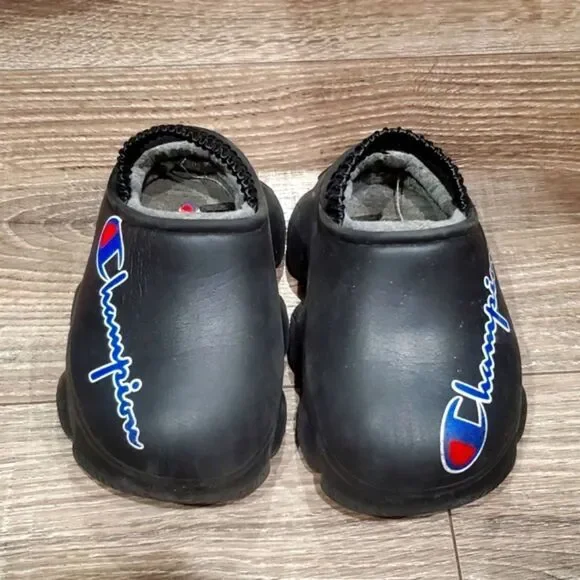 Baby Boy Champion Slippers Size 6 Kids Black Slip-On Slippers