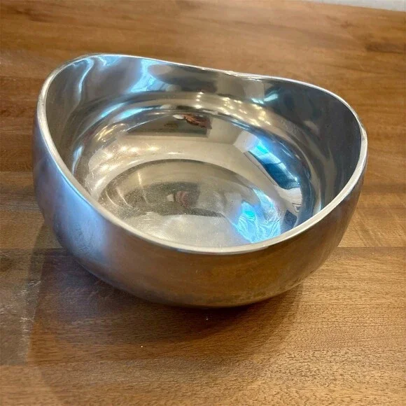 Crate & Barrel Missoula Serving Bowl Large Silver Modern Wavy Rim Polished